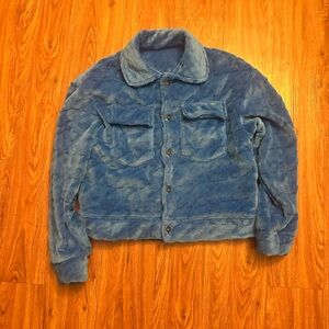 Blue Faux Fur Shirt Jacket
